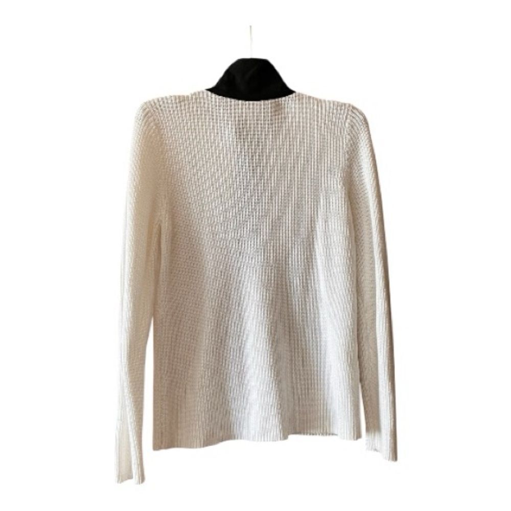 Zenergy by Chico's White Ribbed Pullover Sweater with Black Collar Size 1/MEDIUM - Picture 2 of 9